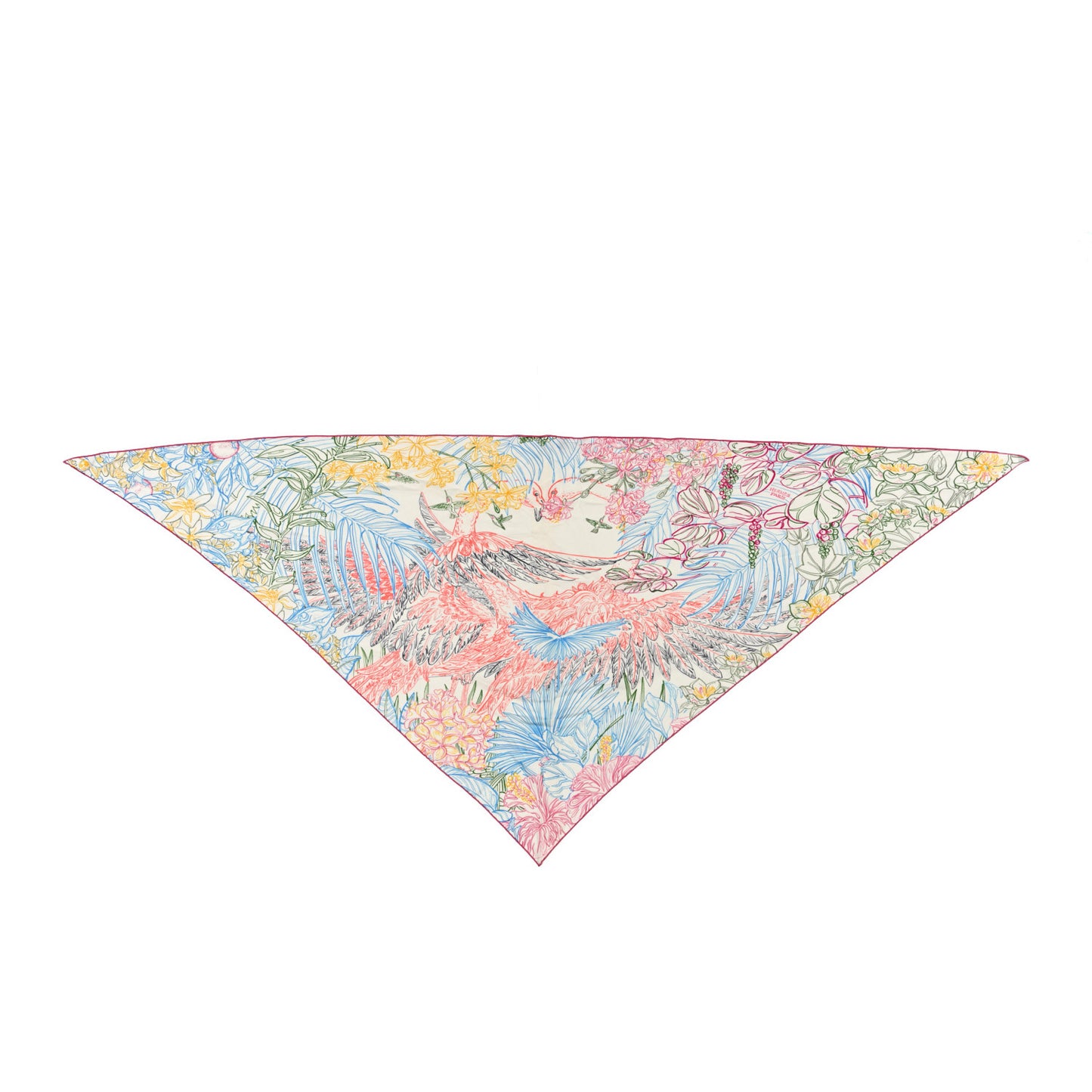 Cashmere Silk Flamingo Party Coloriage Triangle Scarf White Rose Turquoise