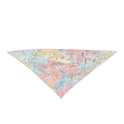 Hermes Cashmere Silk Flamingo Party Coloriage Triangle Scarf White Rose Turquoise 1 of 6