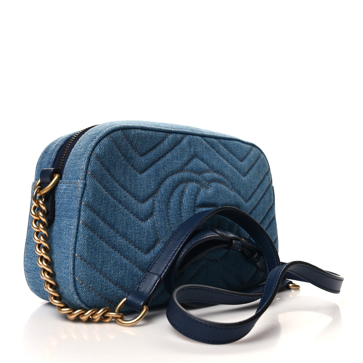 Denim Matelasse Small Pearly GG Marmont Chain Shoulder Bag Blue
