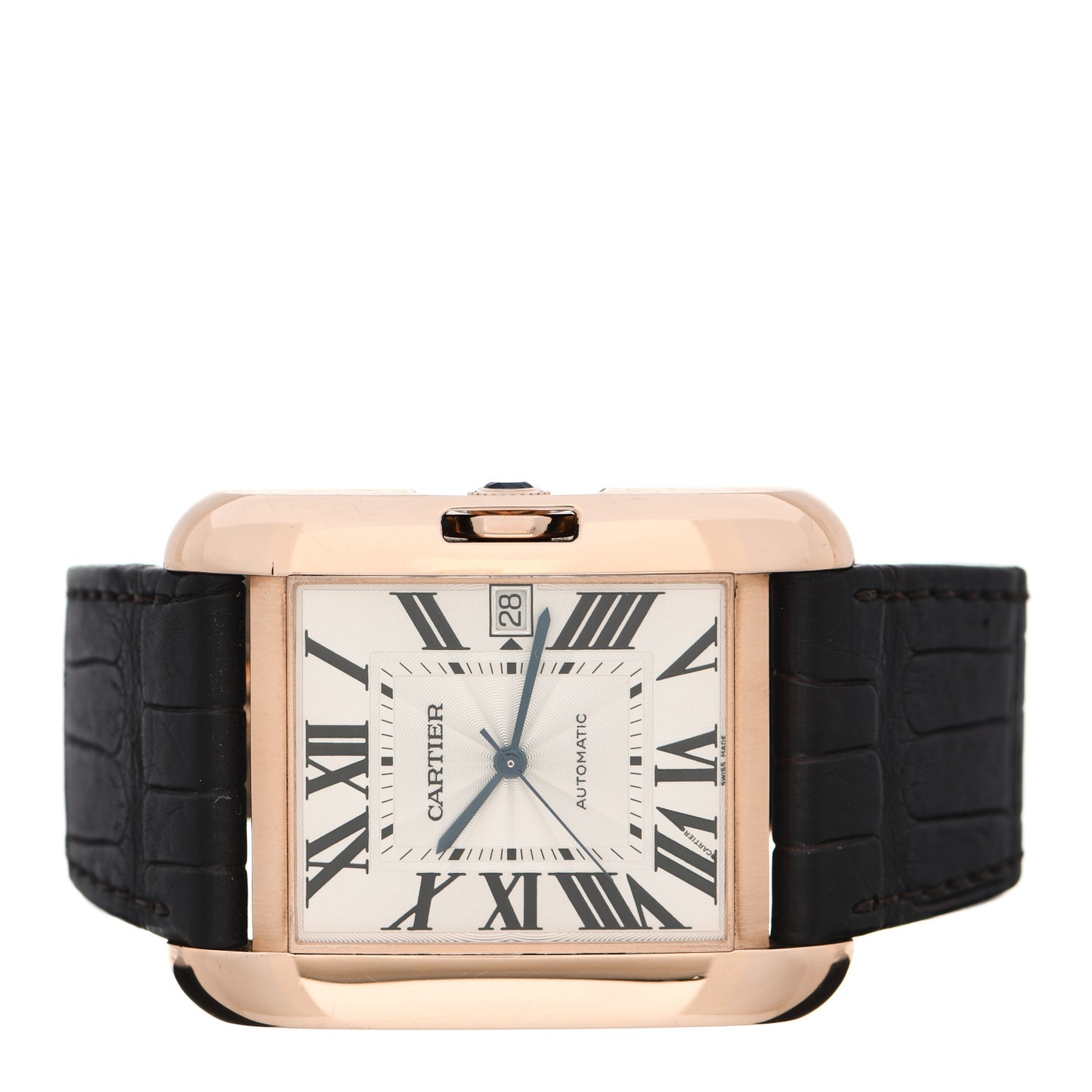 18K Pink Gold Alligator 36m Tank Anglaise Automatic Watch Brown