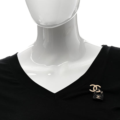 Chanel Metal Enamel CC Quilted Flap Brooch Gold Black 2 of 5