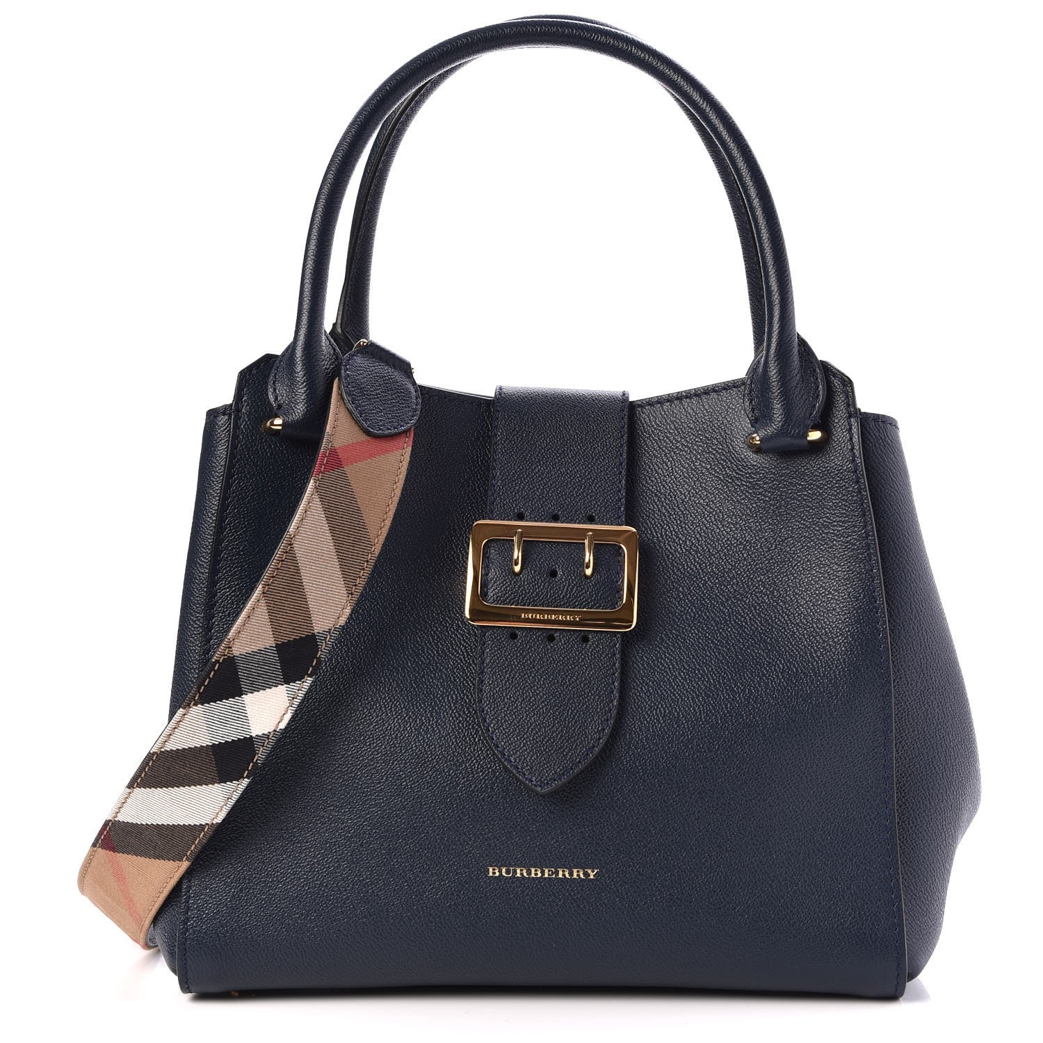 Burberry Soft Grain Calfskin Medium Buckle Tote Blue Carbon 1 of 11