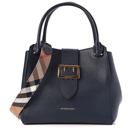 Burberry Soft Grain Calfskin Medium Buckle Tote Blue Carbon 1 of 11