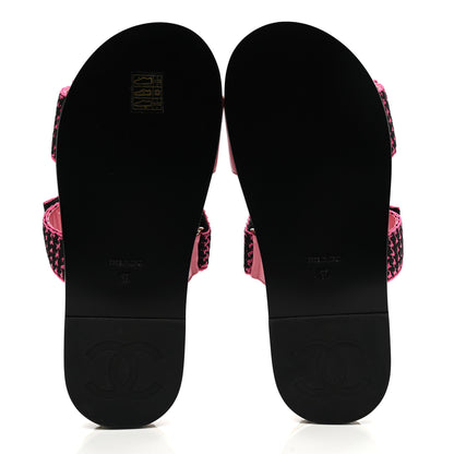 Chanel Stretch Fabric Lambskin CC Flat Sandals 37 Pink Black 5 of 10