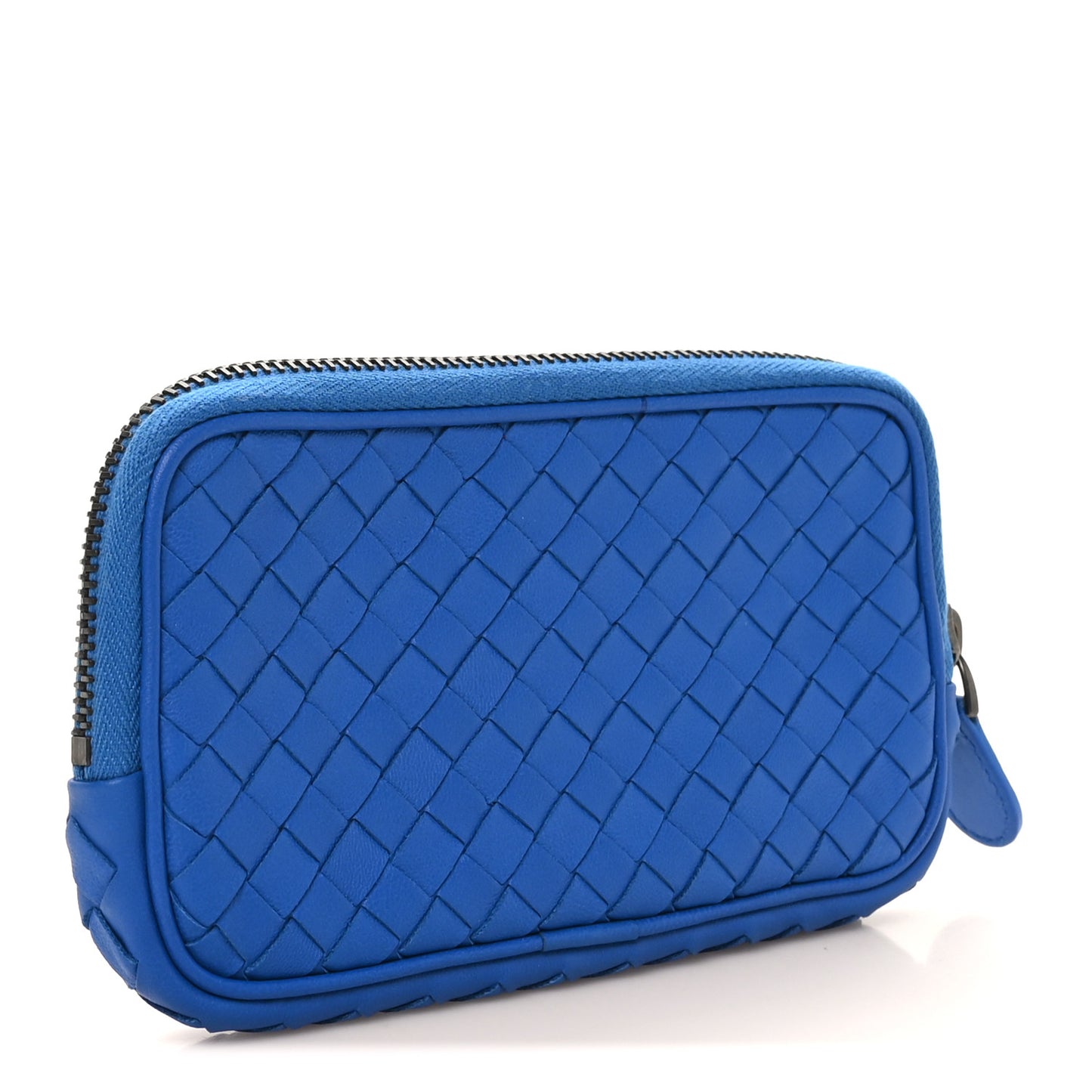 Nappa Intrecciato Small Zip Around Pouch  Blue