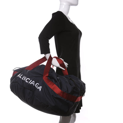 Balenciaga Textured Sport Nylon Logo Embroidered M Wheel Gym Bag Bleu Navy Rouge 2 of 9