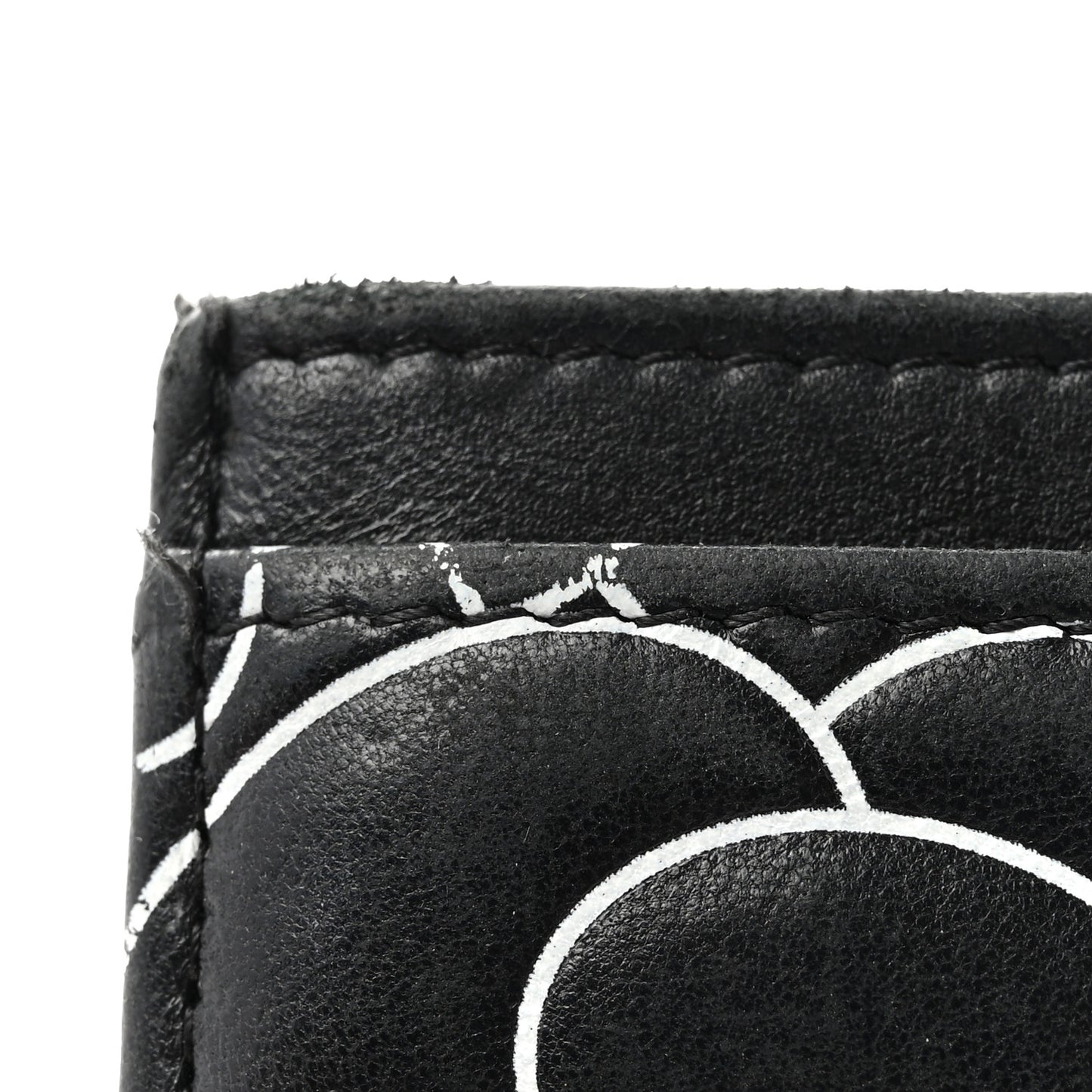 Lambskin Camellia Embossed Card Holder Black White