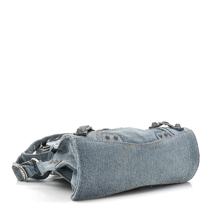 Balenciaga Washed Frayed Denim Crystal Neo Cagole Handbag XS Blue 3 of 9