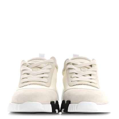 Hermes Graphic Mesh Suede Goatskin Womens Bouncing Sneakers  38.5 White 3 of 11