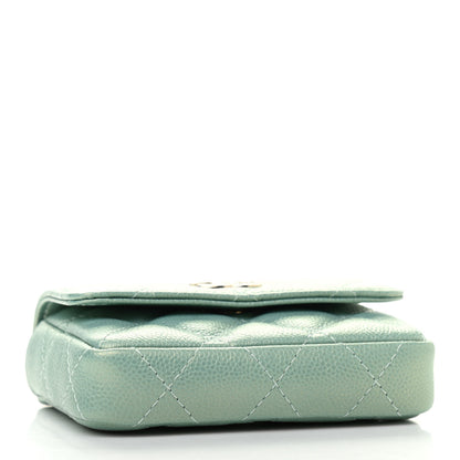 Chanel Iridescent Caviar Quilted Pearl On Top Coin Purse With Chain Light Green 3 of 7