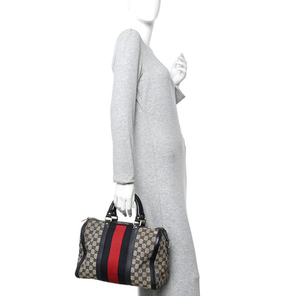Gucci Monogram Selleria Calfskin Vintage Web Medium Boston Beige Blue 2 of 10