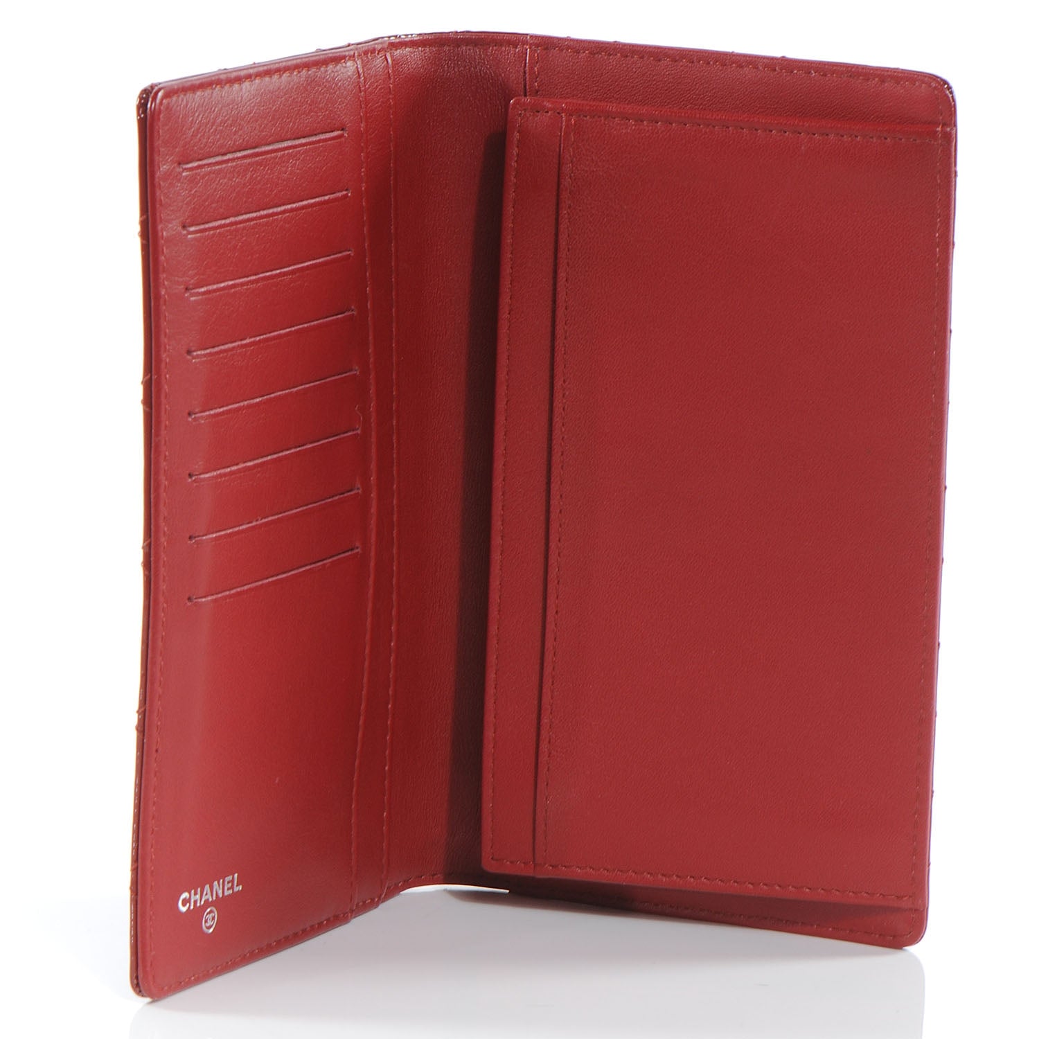 Chanel Patent Quilted Yen Wallet Red 4 of 8