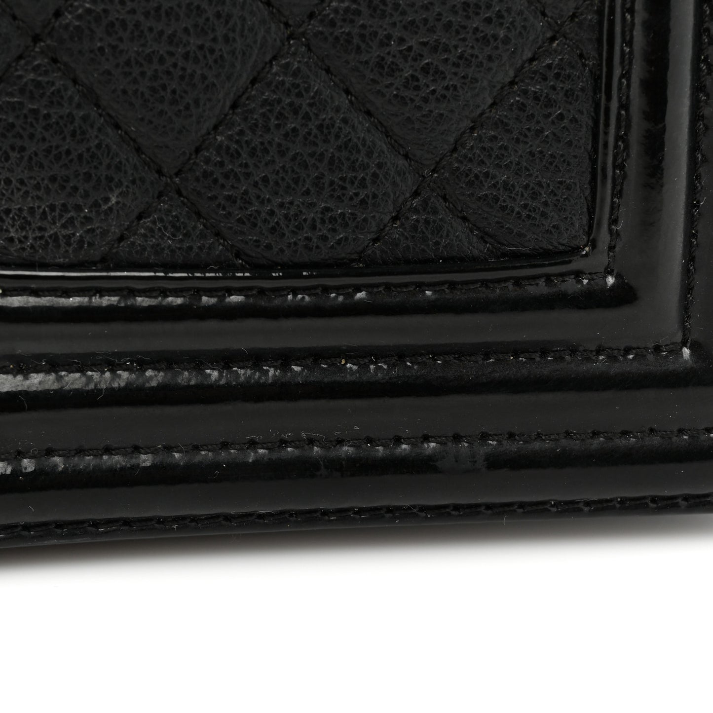 Goatskin Quilted Patent Medium Duo Boy Flap Black