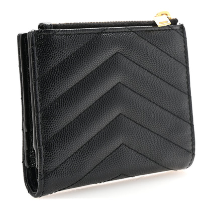 Saint Laurent Grain De Poudre Matelasse Chevron Monogram Zipped Card Case Black 3 of 7