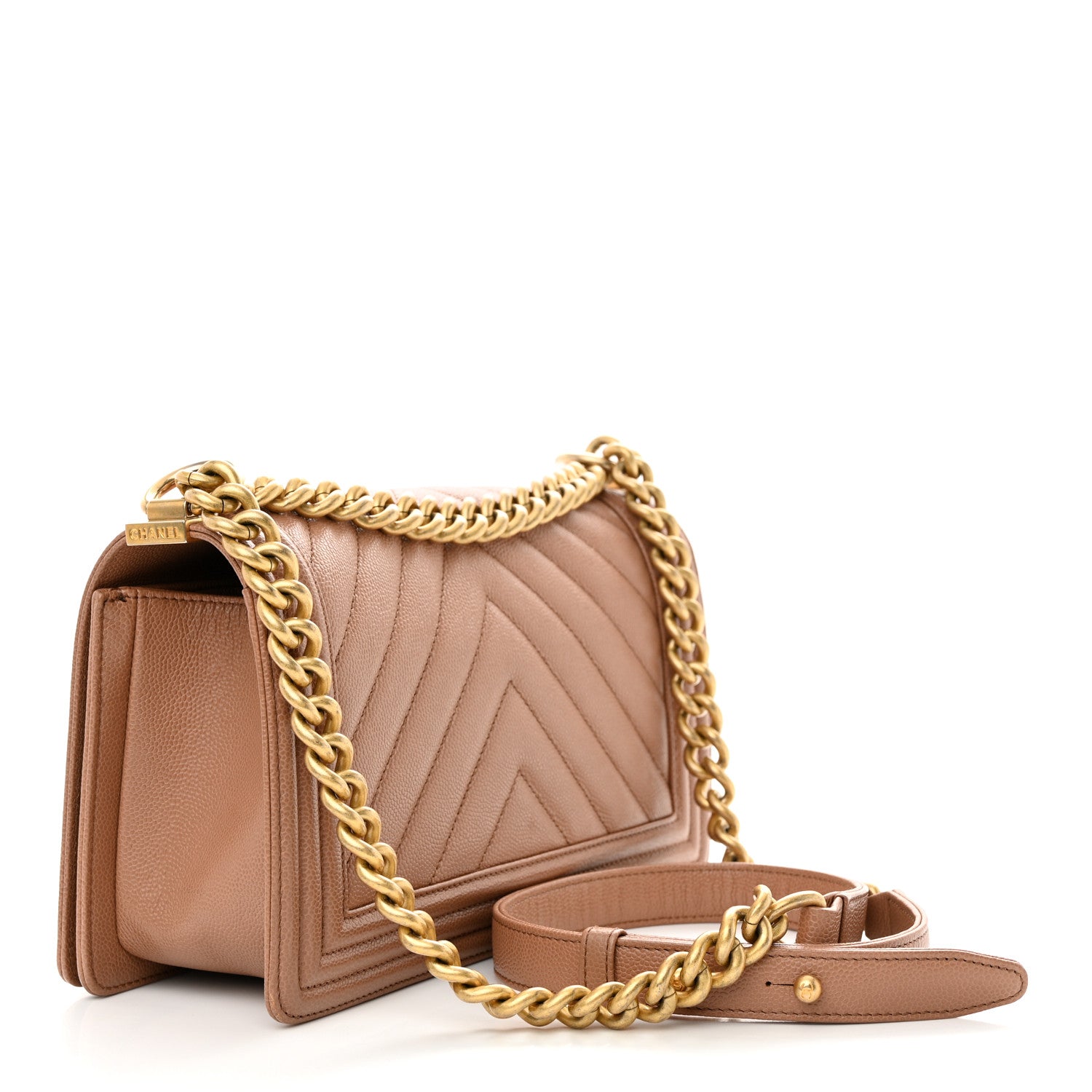 Chanel Caviar Chevron Quilted Medium Boy Flap Dark Beige 3 of 10