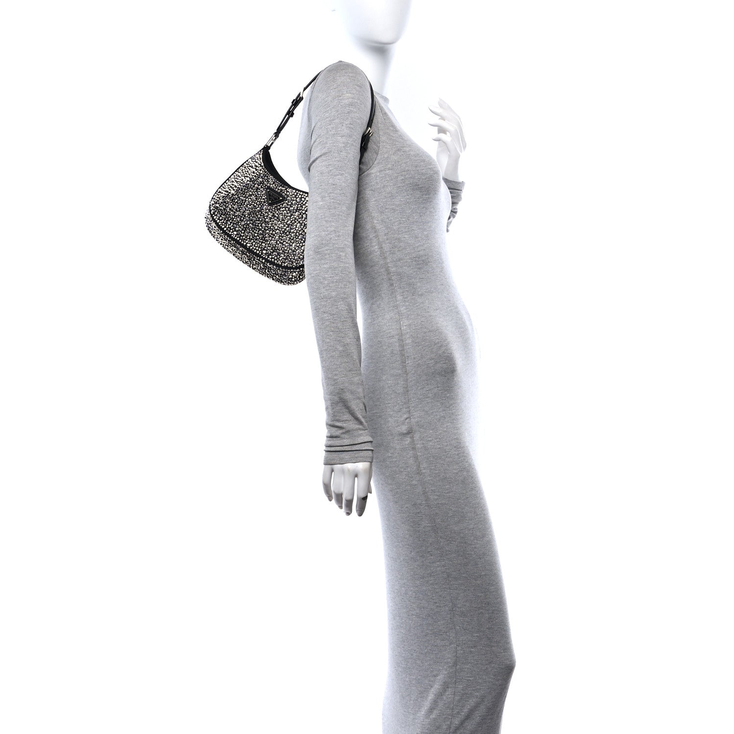 Prada Satin Crystal Cleo Adjustable Strap Shoulder Bag Metal 2 of 9