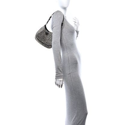 Prada Satin Crystal Cleo Adjustable Strap Shoulder Bag Metal 2 of 9