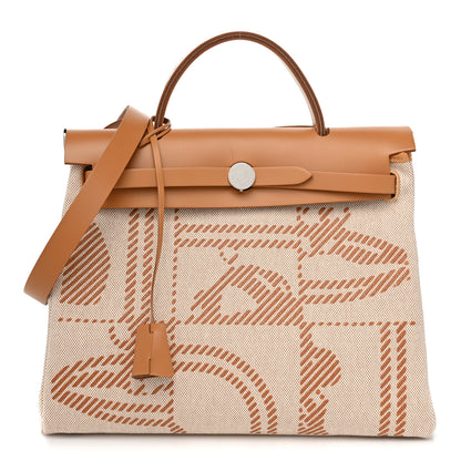 Hermes Vache Hunter Toile H Brides de Gala Herbag Zip Retourne 31 PM Natural 1 of 8