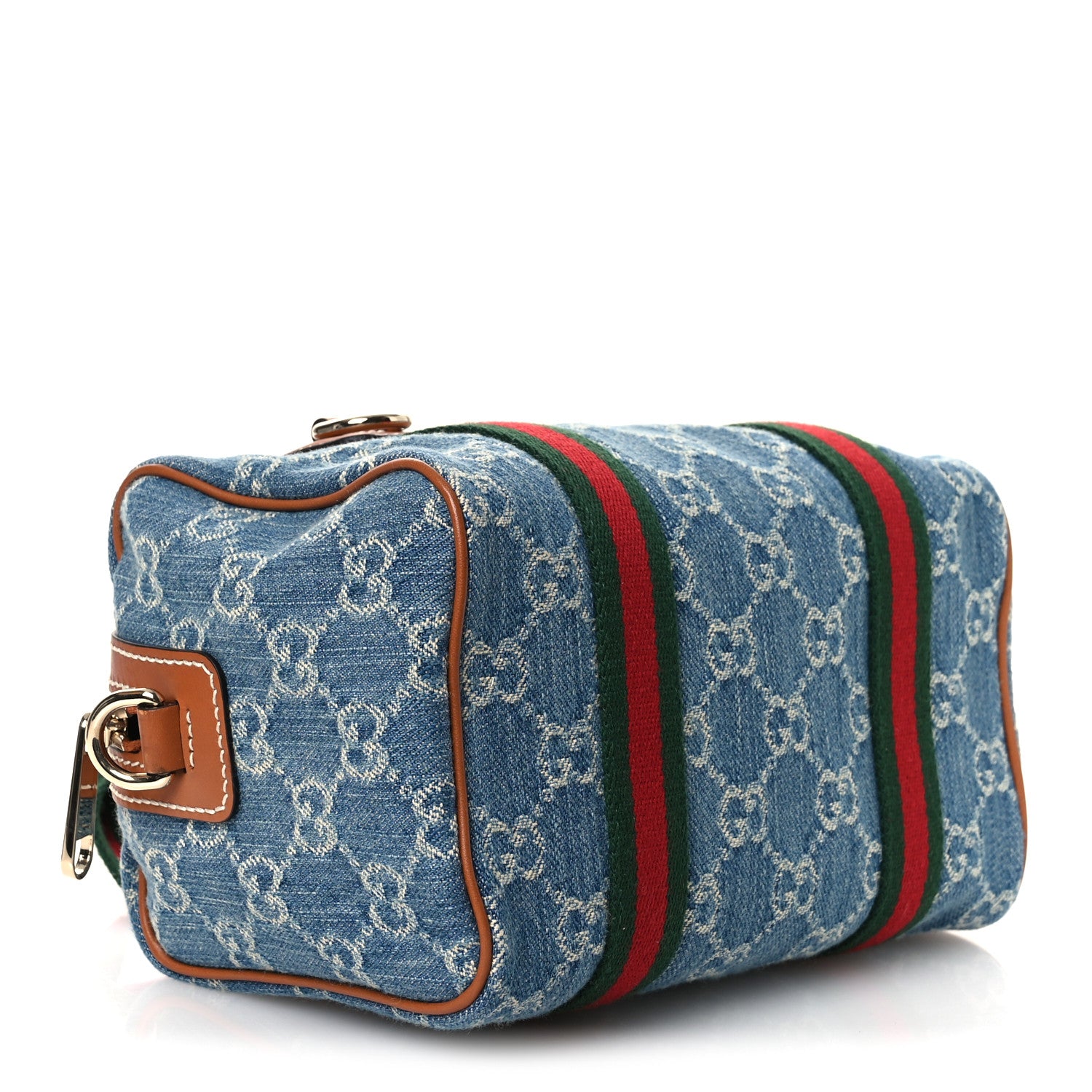 Gucci GG Denim Calfskin Web Mini GG Top Handle Bag Light Blue White 4 of 12