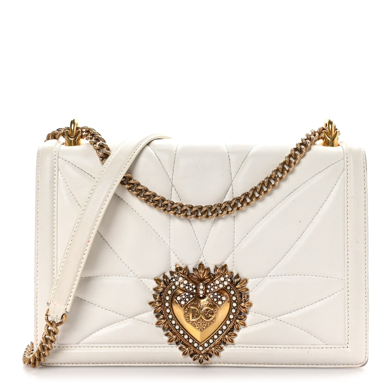 Dolce & Gabbana Calfskin Large Devotion Crossbody Bag White 1 of 12