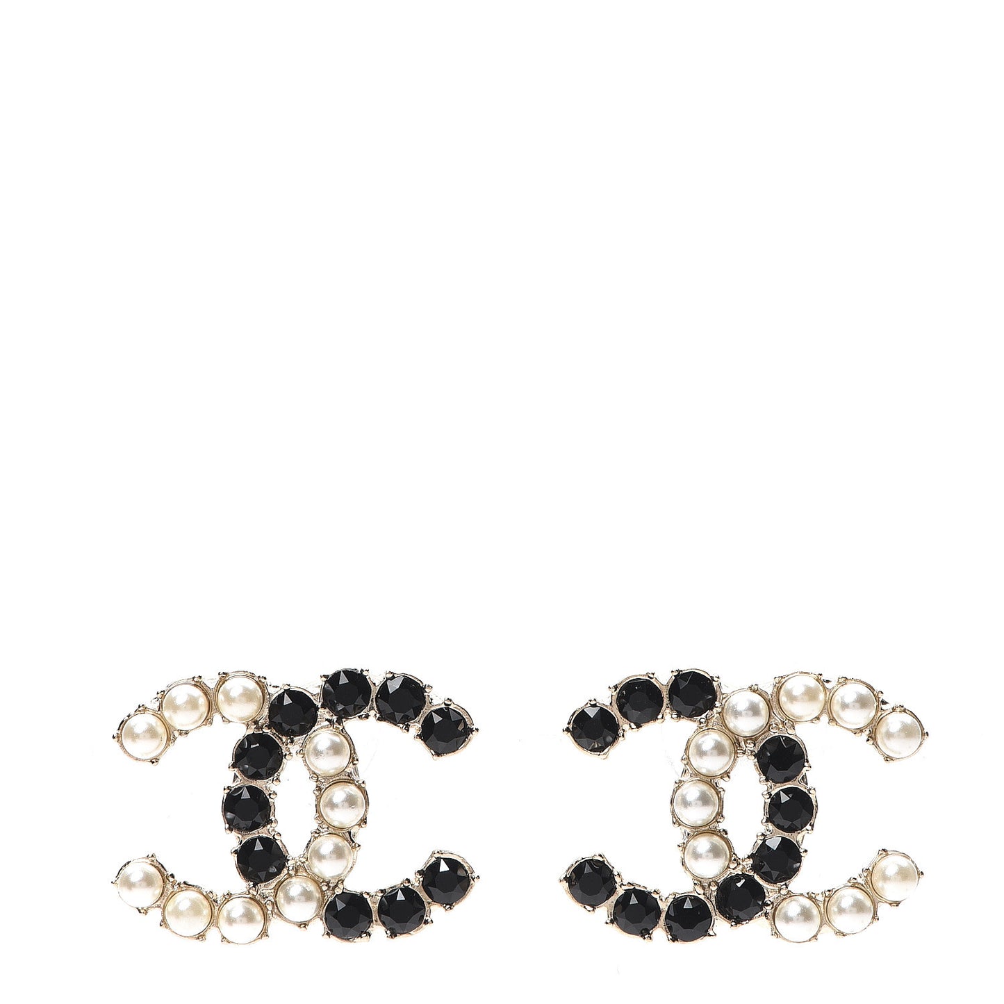 Resin Pearl CC Dazzling Domino Earrings Gold Black