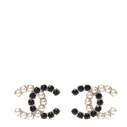 Chanel Resin Pearl CC Dazzling Domino Earrings Gold Black 1 of 5
