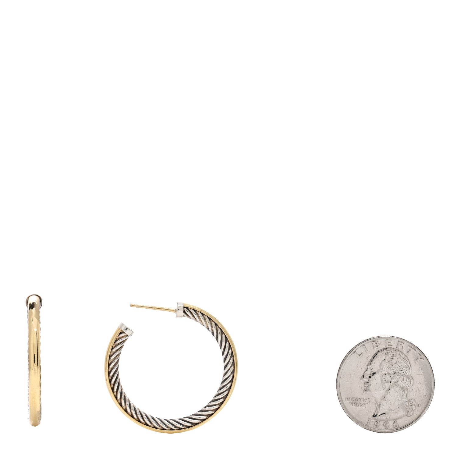 David Yurman Sterling Silver 18K Yellow Gold 32mm Cable Hoop Earrings 2 of 4