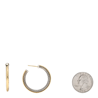David Yurman Sterling Silver 18K Yellow Gold 32mm Cable Hoop Earrings 2 of 4