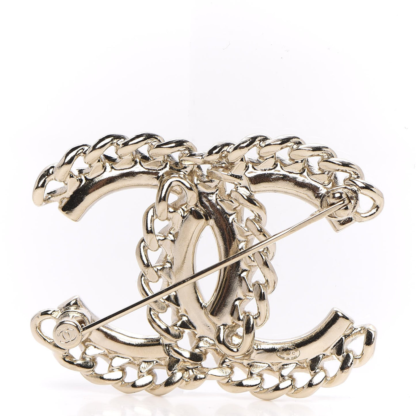Crystal Chain CC Brooch Gold
