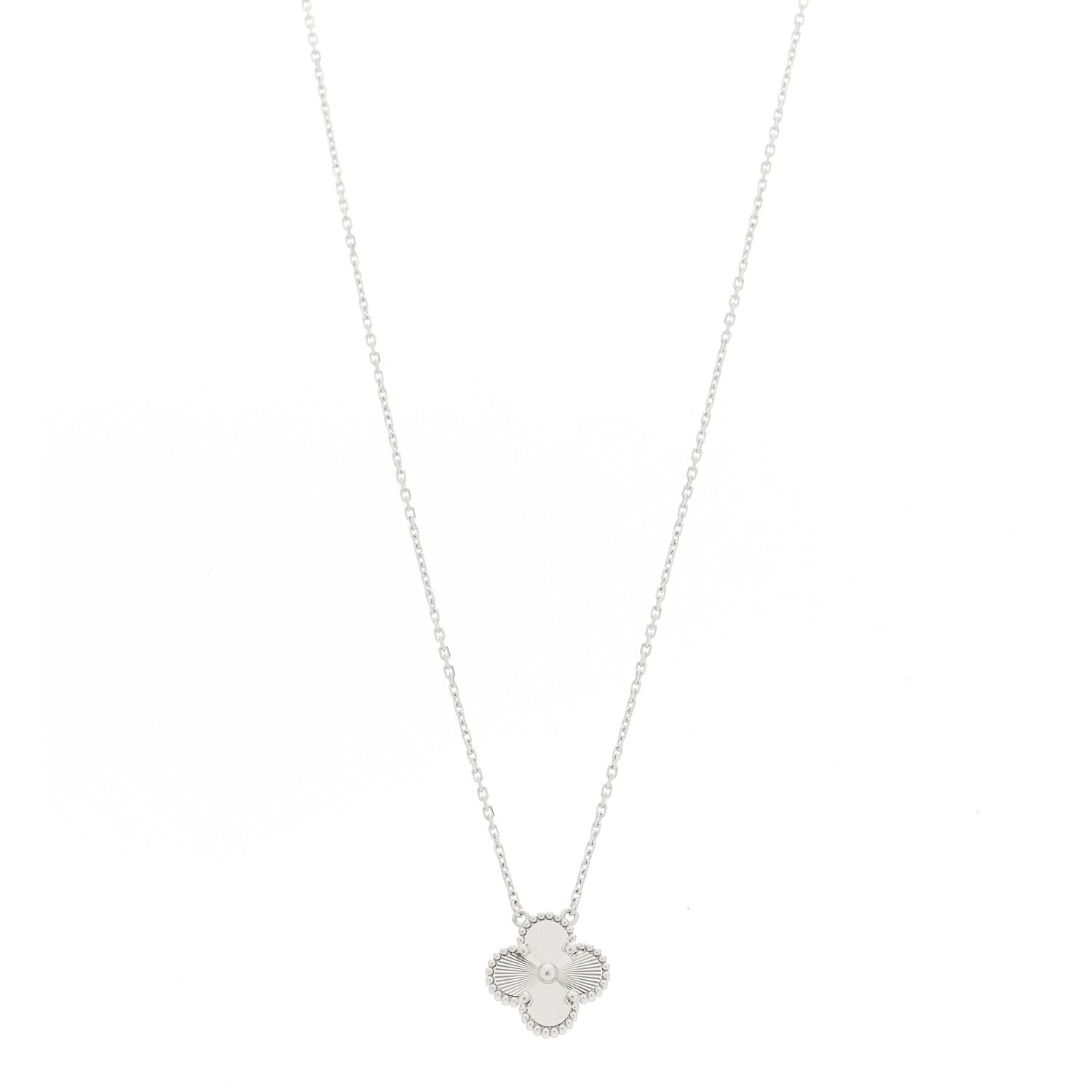 Van Cleef & Arpels 18K White Gold Guilloche Vintage Alhambra Pendant Necklace 1 of 6