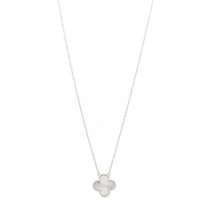 Van Cleef & Arpels 18K White Gold Guilloche Vintage Alhambra Pendant Necklace 1 of 6