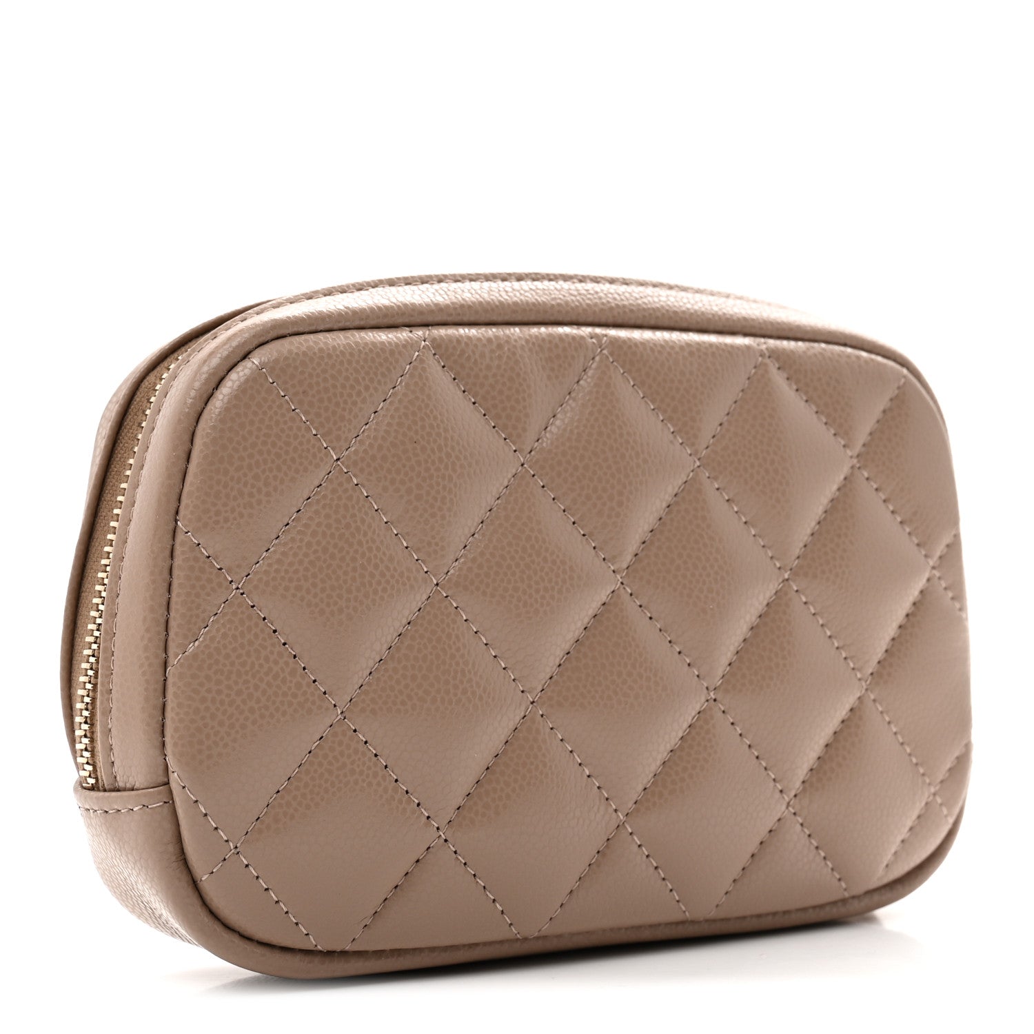 Chanel Lambskin Quilted Small Curvy Pouch Cosmetic Case Dark Beige 3 of 8