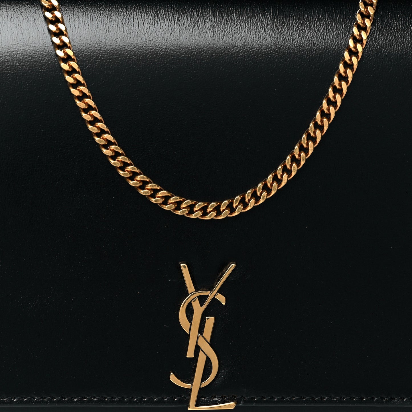 Glossy Calfskin Monogram Chain Wallet Black