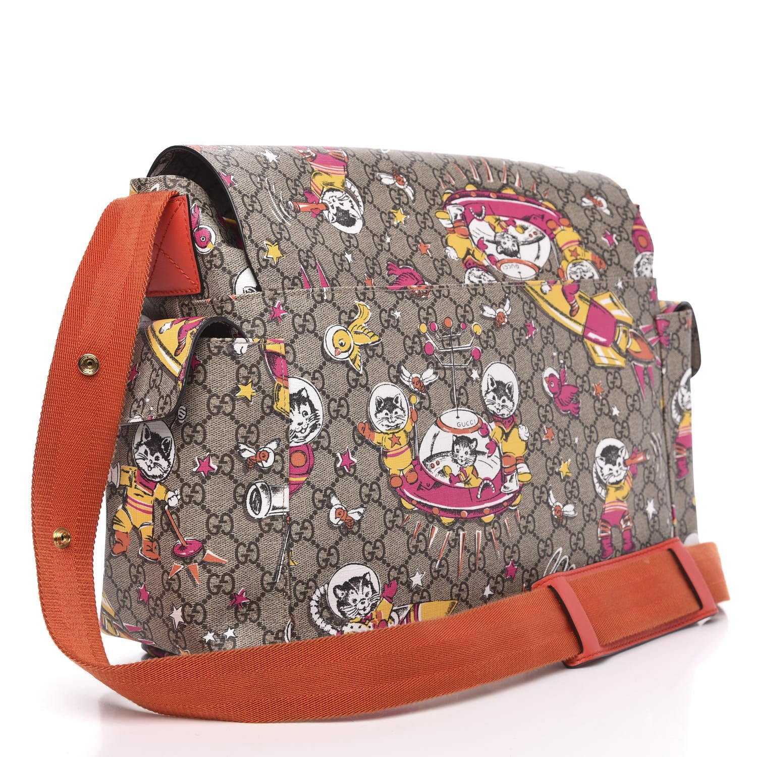 Gucci GG Supreme Monogram Space Cats Diaper Bag Orange 3 of 12