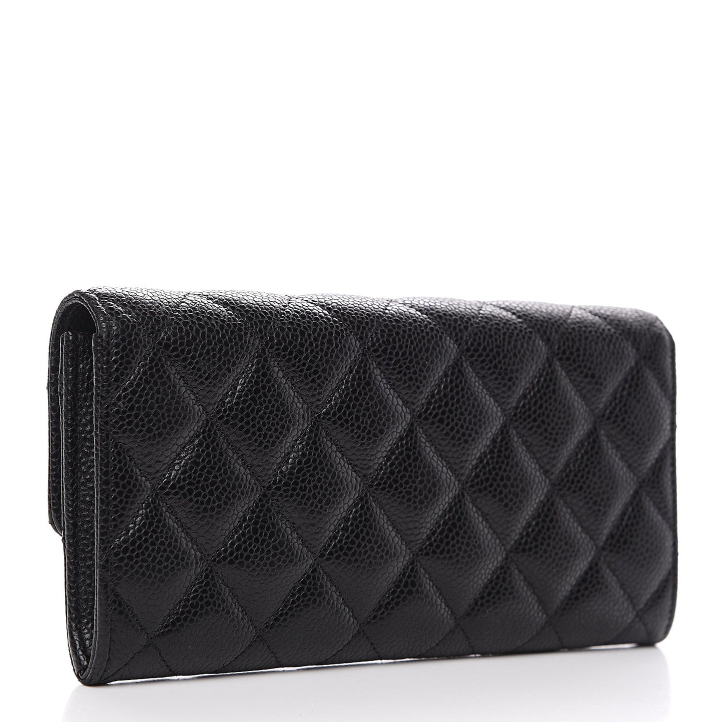 Caviar Quilted Large Gusset Flap Wallet Black
