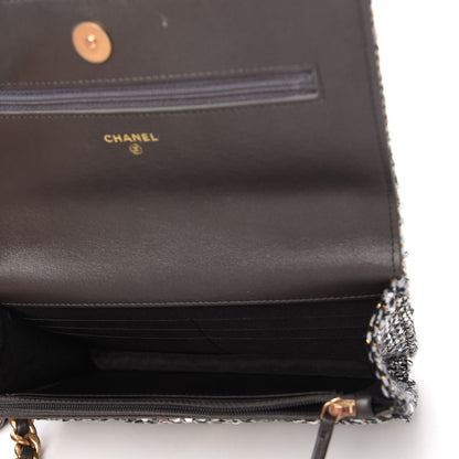 Chanel Sequin Quilted Chanel 19 Wallet On Chain WOC Silver 5 of 12