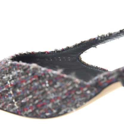 Chanel Tweed Grosgrain Cap Toe CC Slingback Pumps 35.5 Brown Red Black 9 of 10
