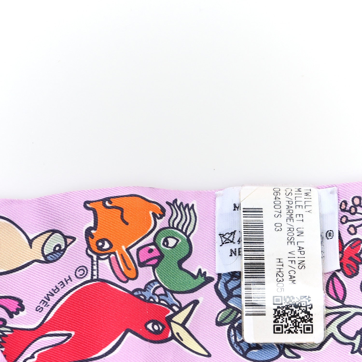 Hermes Silk Mille Et Un Lapins Twilly Parme Rouge Vif Camel 3 of 4