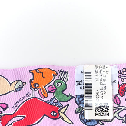 Hermes Silk Mille Et Un Lapins Twilly Parme Rouge Vif Camel 3 of 4