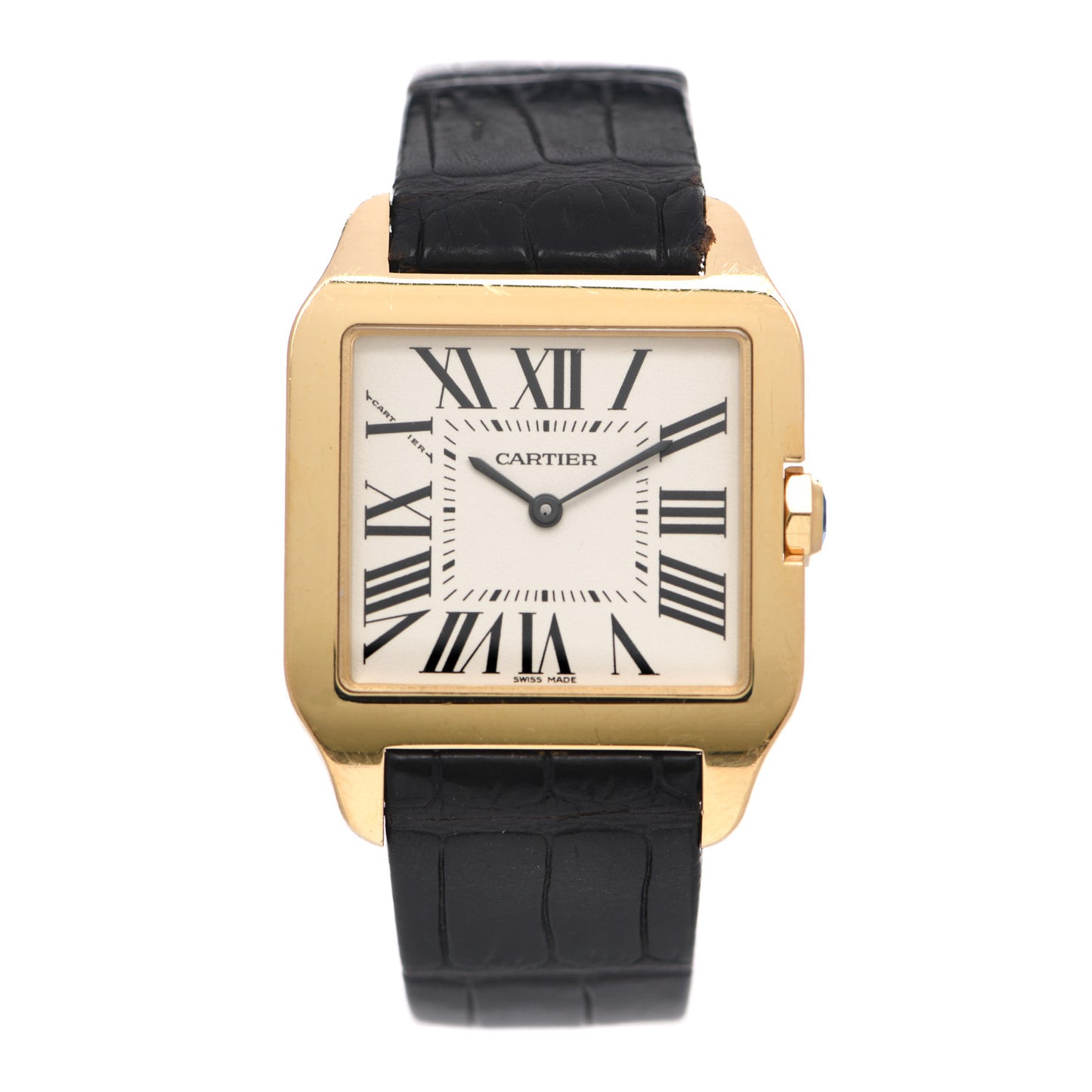 18K Yellow Gold Alligator 35mm Santos Dumont Manual Winding Watch