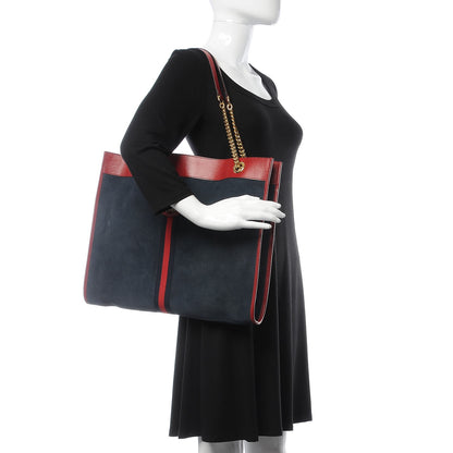 Gucci Suede Calfskin Large Rajah Chain Tote New Blue Romantic Cherry 2 of 10