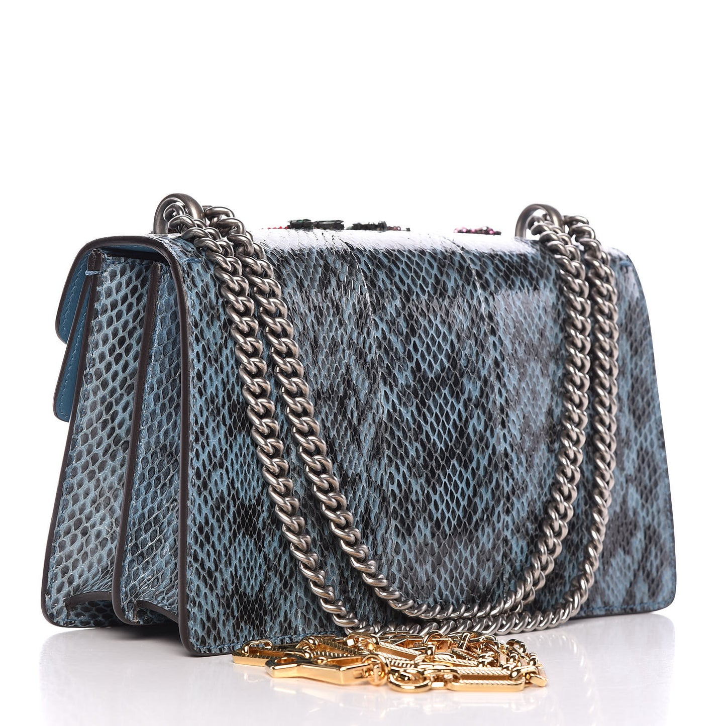 Snakeskin Blind For Love Embroidered Small Dionysus Shoulder Bag Ultramarine Multicolor