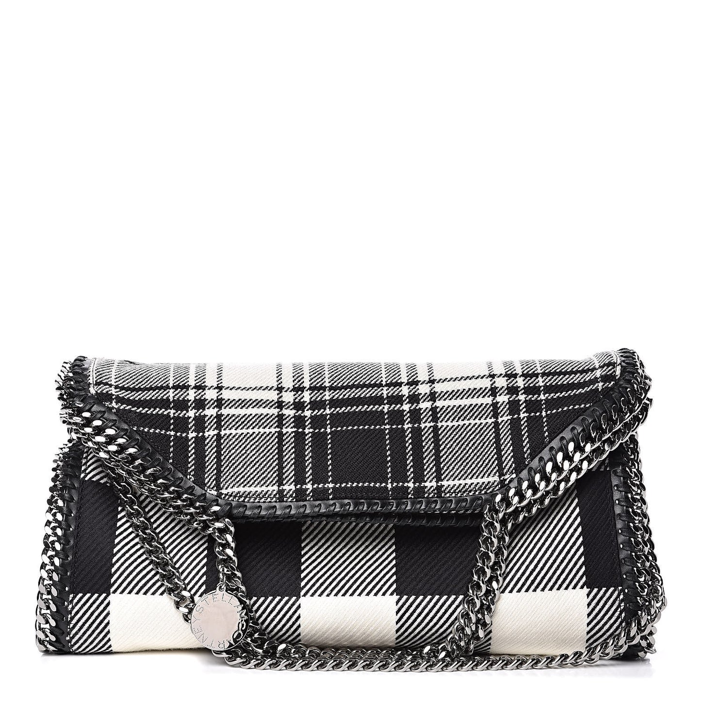 Wool Plaid Falabella Fold Over Tote Black