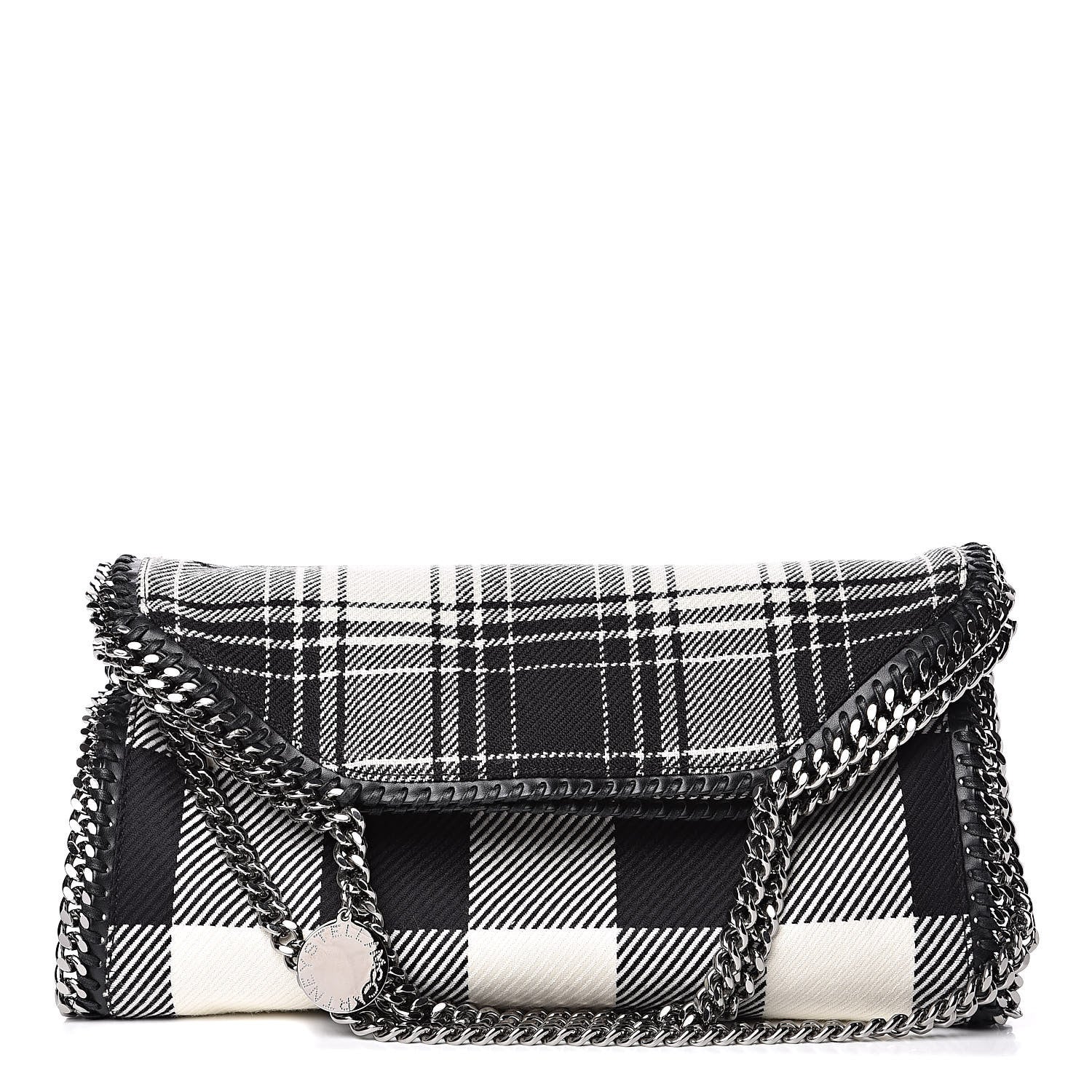 Stella McCartney Wool Plaid Falabella Fold Over Tote Black 1 of 8