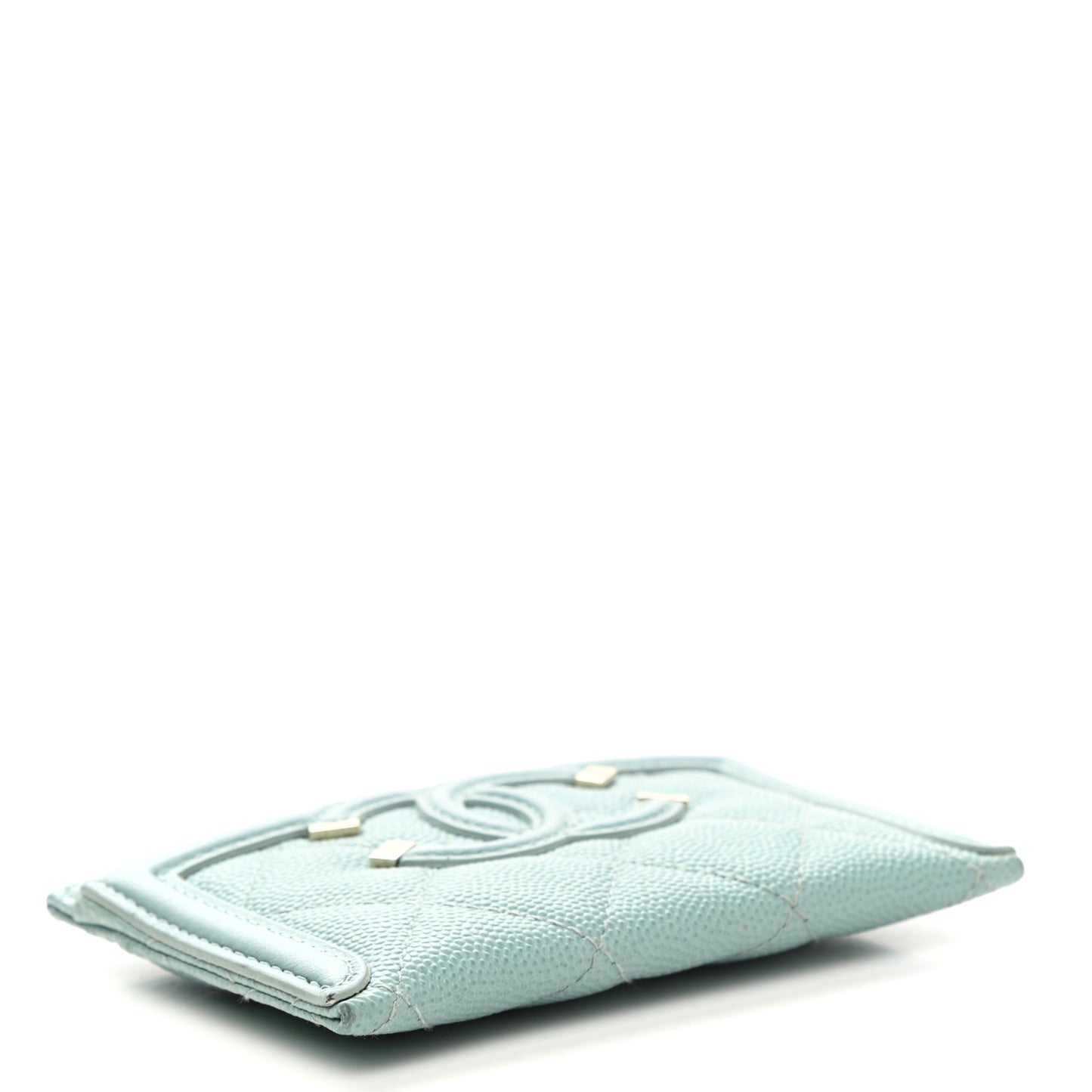 Caviar Quilted Filigree Card Holder Light Blue