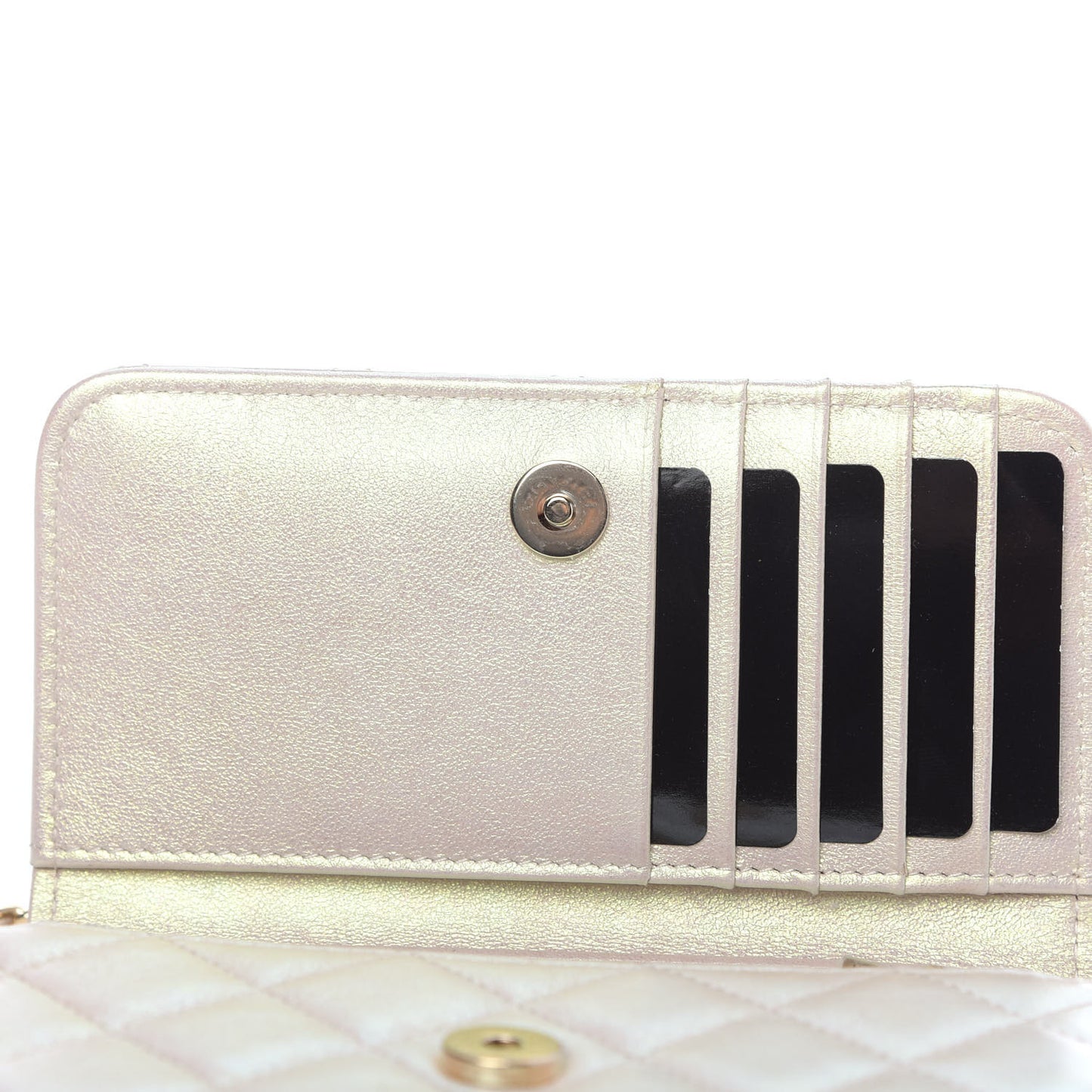Iridescent Lambskin Quilted Mini Wallet On Chain WOC Ivory