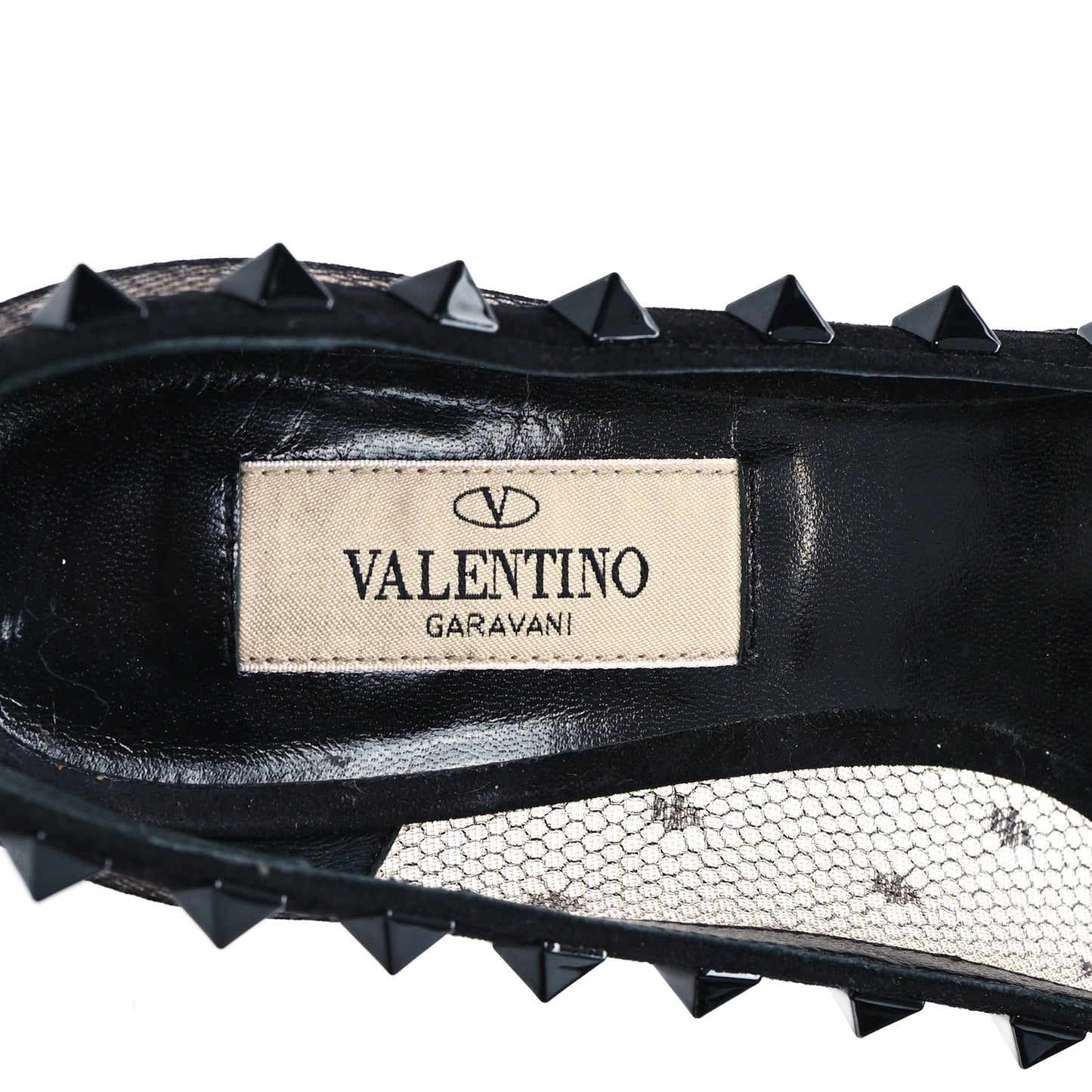 Mesh Point d'Esprit Calfskin Rockstud 85mm Pumps 36 Black