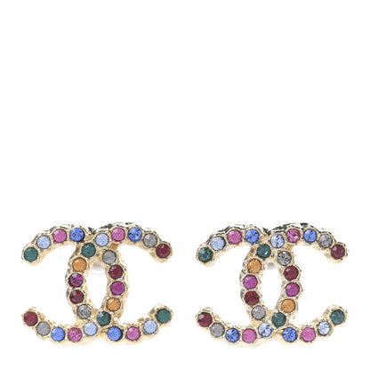 Chanel Crystal Over The Rainbow CC Earrings Gold Multicolor 1 of 3