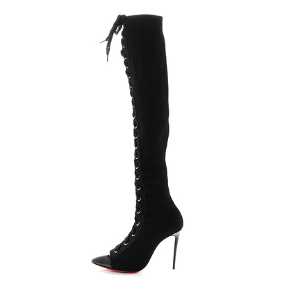 Christian Louboutin Patent Maille Tricot Frenchie 100 Sock Boots 37.5 Black 1 of 10