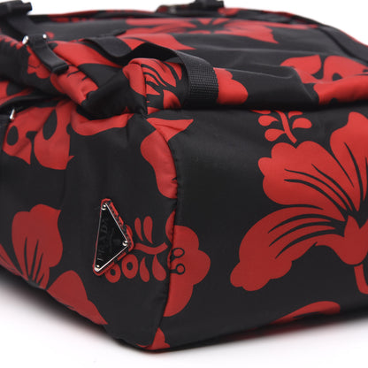 Prada Tessuto Hibiscus Print Double Buckle Backpack Black Rosso 6 of 7